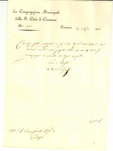 Manoscritto, lettera originale 1838 CREMONA Consegna lettera all architetto Carlo VISIOLI Prefilatelica 1
