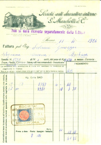 Documento originale, autentico 1924 ROMA SocietÃ  Arti Decorative Interne G. MARCHETTI & C. Fattura intestata 1