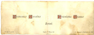 Oggetto da collezione cartaceo 1916 NAPOLI Partecipazione nozze Francesco SEVERINO  Antonietta GRASSO 1