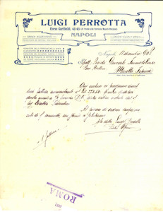 Documento originale, autentico 1908 NAPOLI Luigi PERROTTA Ferramenta e articoli casalinghi Fattura intestata 1