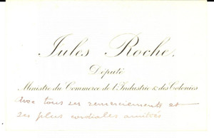 Autografo originale 1890 PARIS Carte de visite ministre Jules ROCHE Autographe 1