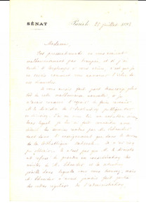 Autografo originale 1893 PARIS SENAT EugÃ¨ne de ROZIERES pour M. Schneider AUTOGRAPHE 1