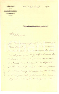 Autografo originale 1893 BNF PARIS EugÃ¨ne de ROZIERES pour M. Schneider AUTOGRAPHE 1