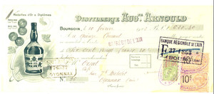 Oggetto da collezione cartaceo 1926 BOURGOIN F Distillerie AUGUSTE ARNOULD Kina super Cambiale pubblicitaria 1