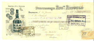 Oggetto da collezione cartaceo 1925 BOURGOIN F Distillerie AUGUSTE ARNOULD Kina super Cambiale pubblicitaria 1