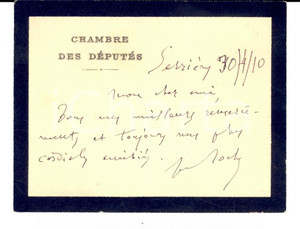Autografo originale 1910 SERRIERES Carte ministre Jules ROCHE condolÃ©ances Autographe 1