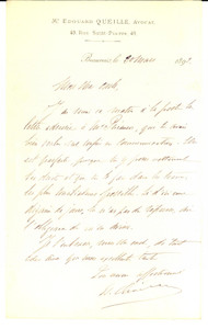 Autografo originale 1893 BEAUVAIS F Avocat Edouard QUEILLE dÃ©fend son oncle AUTOGRAPH 1