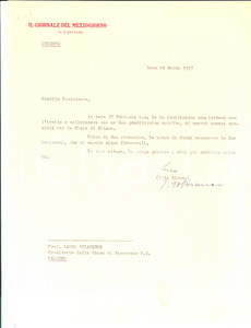 Autografo originale 1957 ROMA Il GIORNALE DEL MEZZOGIORNO Autografo Vito BIANCO 1