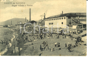 Cartolina originale da collezione 1924 SAVONA Lungomare con BAGNI VANDA e TORINO Cartolina DANNEGGIATA FP VG 1