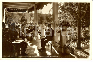Cartolina originale da collezione 1934 AGLIANO TERME AT Veduta terrazzo e giardino Albergo FONS SALUTIS FP VG 1