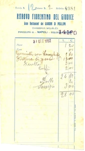 Documento originale, autentico 1932 NAPOLI POSILLIPO Ristorante Ritrovo Fiorentino del Giudice Fattura 1