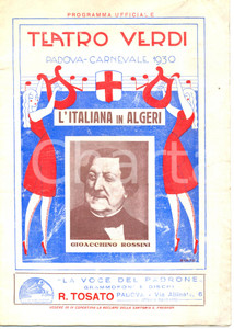 Oggetto da collezione cartaceo 1930 PADOVA Teatro VERDI Programma del Carnevale L ITALIANA IN ALGERI 1