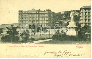 Cartolina originale da collezione 1901 NAPOLI Veduta del GRAND HOTEL e statua Sigismondo THALBERG Cartolina FP VG 1