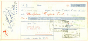Oggetto da collezione cartaceo 1953 PARMA Manifatture Maglierie ECRID Cambiale intestata 1