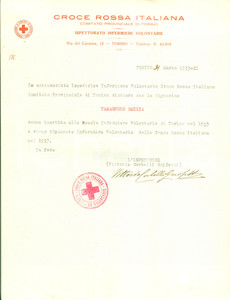 Documento originale, autentico 1933 TORINO Emilia TAMAGNONE infermiera CROCE ROSSA Vittoria CORBELLI GNIFETTI 1