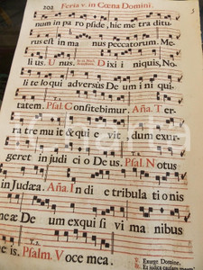 Libro, pubblicazione d epoca 1700 ca ANTIFONARIO ROMANO Pagina con canti in rosso e nero CENA DEL SIGNORE 1
