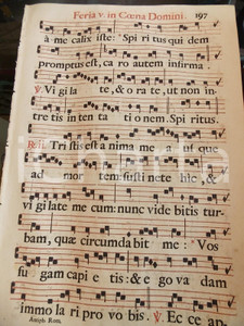 Libro, pubblicazione d epoca 1700 ca ANTIFONARIO ROMANO Pagina con canti in rosso nero COENA DOMINI 1