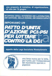Materiale pubblicitario d’epoca 1980 LSR Elezioni regionali LEGA SOCIALISTA RIVOLUZIONARIA contro la DC Opuscolo 1