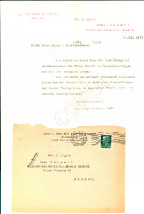 Manoscritto, lettera originale 1935 MILANO Lettera ing. Vittorio PIANI alla ditta Ercole MARELLI 1