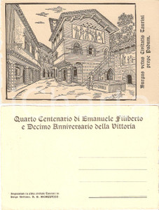 Cartolina originale da collezione 1928 TORINO BORGO MEDIEVALE IV centenario EMANUELE FILIBERTO Cart. xilografica 1