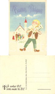 Cartolina originale da collezione 1950 ca PROPAGANDA POLITICA DC Buona Pasqua Democrazia Cristiana ILLUSTRATA FG 1