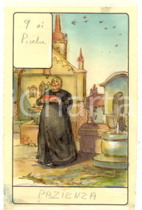 Stampa, bozzetto originale 1946 TAROCCHI Carta divinatoria originale olio su carta ENRICO SACCHI 9 picche 1