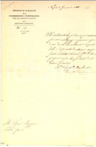 Documento originale, autentico 1865 NAPOLI Dispensa ing. Pietro FOSSI Amministrazione BONIFICHE 1