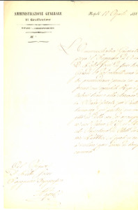 Documento originale, autentico 1858 NAPOLI Ispezione Ing. Pietro FOSSI in uniforme e pantalone bianco BONIFICHE 1