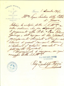 Manoscritto, lettera originale 1917 CROCE BIANCA GENOVA Adolfo POZZI chiede sussidio pro Associazione AUTOGRAFO 1