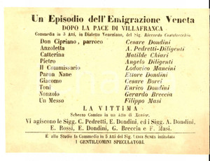 Materiale pubblicitario d’epoca 1862 FIRENZE TEATRO NICCOLINI Un episodio dell emigrazione veneta Locandina 1