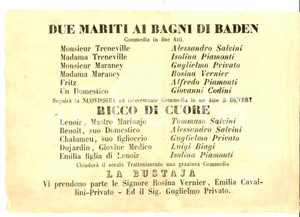 Materiale pubblicitario d’epoca 1862 FIRENZE TEATRO NICCOLINI Due mariti ai bagni di Baden Locandina 1