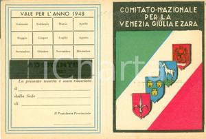 Oggetto da collezione cartaceo 1948 ROMA Comitato Nazionale VENEZIA GIULIA E ZARA Aderente non esule CASSATA 1