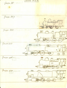 Stampa, bozzetto originale 1950 ca MILANO Locomotive FNM Ferrovie Nord Milano Disegno a mano 1