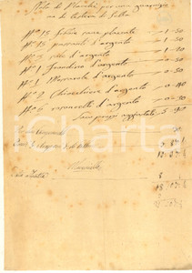 Documento originale, autentico 1800 ca AREA LOMBARDA Conto placche per guarnizione di selle Documento 1