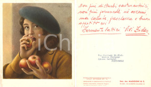 Materiale pubblicitario d’epoca 1937 MILANO Soc. MAGGIONI Fermenti lattici VIVI FIDES Illustrazione Arturo ABBA 1