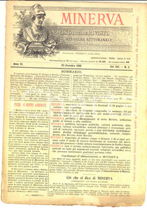 1900 MINERVA Rivista delle Riviste - Inglesi e Francesi in Argentina Anno XI nÂ°2 DATA: 23 dicembre 1900 TITOLO: MINERVA - RIVISTA DELLE RIVISTE INGLESI E FRANCESI NELL'ARGENTINAAnno XI N&deg; 2  DESCRIZIONE: Pubblicazione d'epoca con articoli e notizie su vari argomenti.PAGINE: 30  FORMATO: cm 20 X 30  CONDIZIONI: mediocri (gualciture marginali)  Documento d'epoca, originale, autentico.     originale e autentica 1