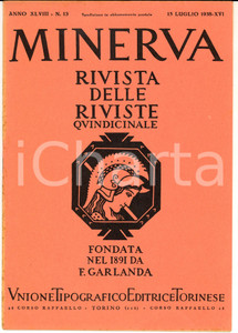 Giornale, rivista storica 1938 MINERVA Rivista delle Riviste  Autarchia dei carburanti Anno XLVIII n° 13 1