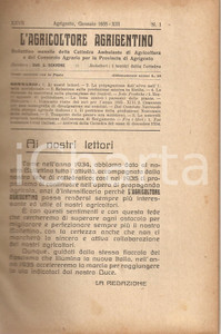 Giornale, rivista storica 1935 AGRICOLTORE AGRIGENTINO Stazioni di Monta per asini in SICILIA Rivista 1
