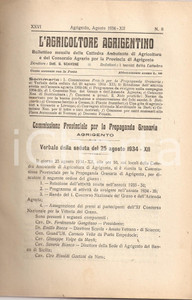 Giornale, rivista storica 1934 AGRICOLTORE AGRIGENTINO AttivitÃ  Propaganda granaria ad AGRIGENTO Rivista 1