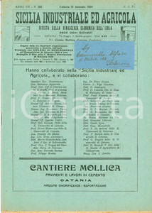 Giornale, rivista storica 1924 SICILIA INDUSTRIALE ED AGRICOLA Esposizione Siculo Coloniale a CATANIA 1