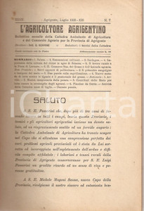 Giornale, rivista storica 1935 AGRICOLTORE AGRIGENTINO Coltura ricino campagna di SCIACCA Illustrata 1