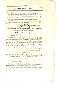 Giornale, rivista storica 1832 AURILLAC F JOURNAL D ANNONCES nÂ° 43  Rachitiques envoyÃ©s Ã  la Marine 1