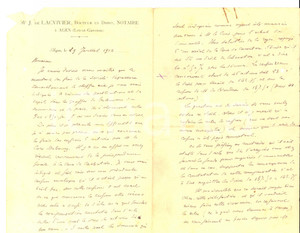 Manoscritto, lettera originale 1912 AGEN F Lettre Joseph de LACVIVIER magistrat et notaire AUTOGRAPHE 1