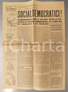 Materiale pubblicitario d’epoca 1956 MILANO PCI Socialdemocratici contro Giuseppe SARAGAT e PSDI Satira politica 1