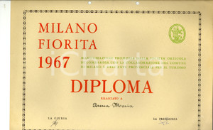 Documento originale, autentico 1967 MILANO FIORITA Diploma per Maria ARENA SocietÃ  Orticola LOMBARDIA 1