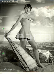 Fotografia d epoca originale 1960 ca MILANO MODA Costumi da bagno MURIEL modella costume a pois Foto VINTAGE 1