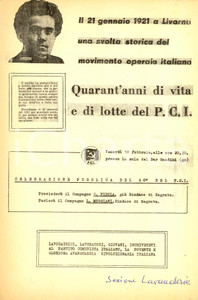 Materiale pubblicitario d’epoca 1961 SEGRATE MI Quarant anni di vita PCI al BAR GANDINI Volantino ciclostile 1