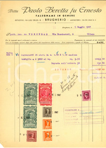 Documento originale, autentico 1947 BRUGHERIO MB Ditta Paolo BERETTA Falegname DANNEGGIATA 1