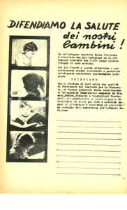 Documento originale, autentico 1970 ca LODI Petizione al Sindaco per assistenza medica ai bambini Manifesto 1