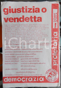 Giornale, rivista storica 1980 ca MILANO DEMOCRAZIA PROLETARIA Maurizio AZZOLINI giustizia o vendetta? 1